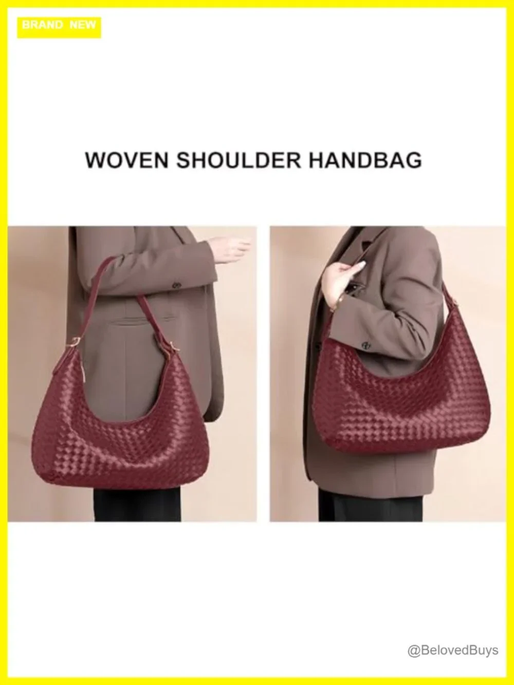 Shoulder Bag Woven Vegan Leather Hobo Tote with Zipper Lightweight